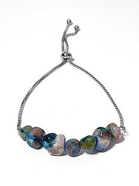 Turquoise & gray Agate gemstone slider bracelet